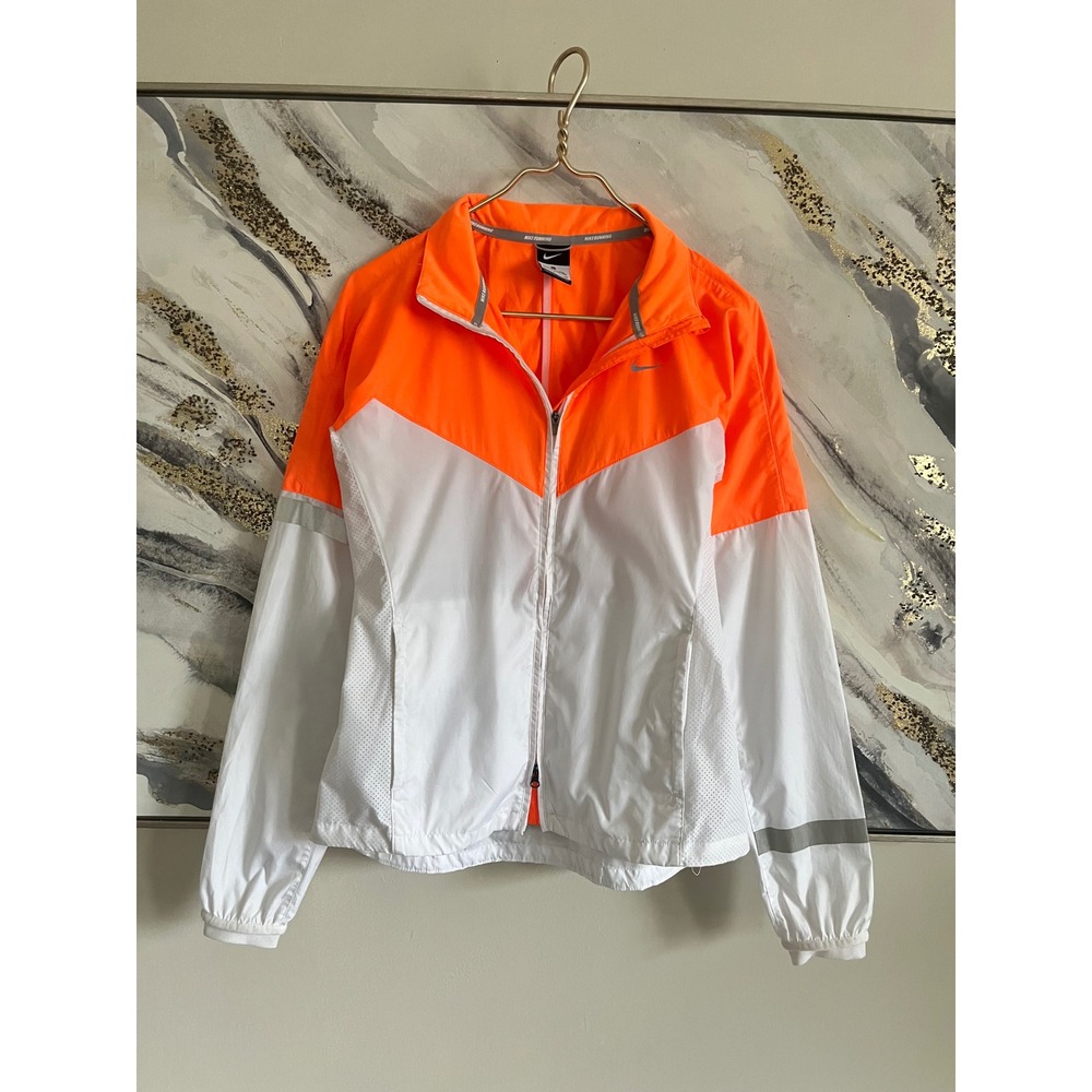 Nike Running Windrunner Jacket Neon Orange White Colorblock Full Zip Womens S